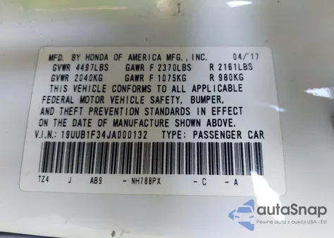 2018 Acura Tlx from USA, damaged, VIN 19UUB1F34JA000132